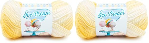 Lion Brand Yarn Ice Cream Yarn, Acrylic, Lemon Meringue Multicolor, 8.26 x 19.05 x 8.26 cm (Pack of 2)