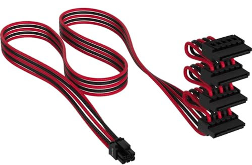 Corsair Premium Individually Sleeved Type-5 SATA (4 Connectors) PSU Cable - Black & Red