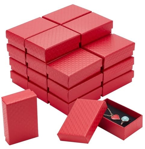 BENECREAT 24 Pack Jewelry Gifts Boxes 8.4x5.35cm Rectangle Cardboard Earring Necklace Storage Boxes with Velvet Sponge for Ring, Weddings, Birthdays (Red)