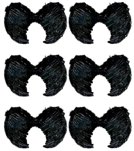 Tradineur - Pack de 6 Alas de ángel con Plumas y Tirantes elásticos, complemento para Disfraz de diablesa, Demonio, Halloween, Carnaval, Cosplay (Negro - 60 x 40 cm)