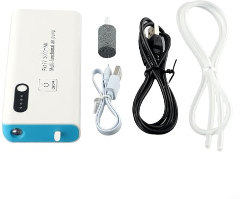 Zoegneer Bomba de aire de motor silencioso con batería de litio ligera y puerto USB, bomba de aire para pesca al aire libre, corte de energía y transporte de peces