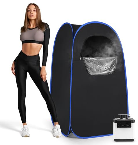 IvyBess Sauna portatile aggiornata per casa, sauna box con vapore da 2,6 L 1000 W, scatola per sauna extra large con tenda da sauna, sedia, telecomando (blu)