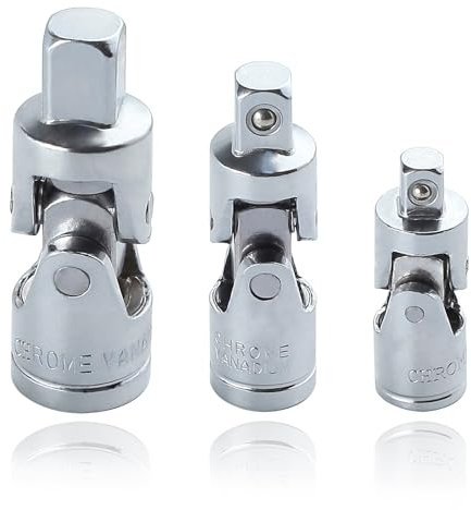 LEONTOOL 3 Pcs Universal Joint Socket Set Swivel Socket Adapter Set 1/4 3/8 1/2 Drive Joint Adapter Ratchet Socket Chrome Vanadium Steel Impact Universal Joint Set Access Fasteners in Tight Places