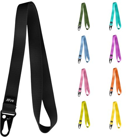 FFIVE Umhängeband aus echtem Nylon, zum Aufhängen von Schlüsseln, Handy, Ausweis, Geldbörse, verstärkt, Schwarz , One size