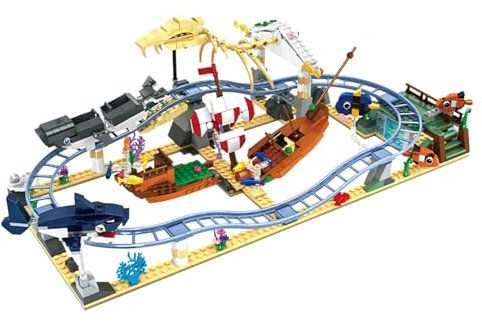 Vinbosion Achterbahn Bauen Spielzeug,Piratenschiff Vergnügungspark Blocks Kit,Ozean Konstruktion Bauklötze Modell Geschenk für Weihnachten,Geburtstag,Neujahr(774PCS)