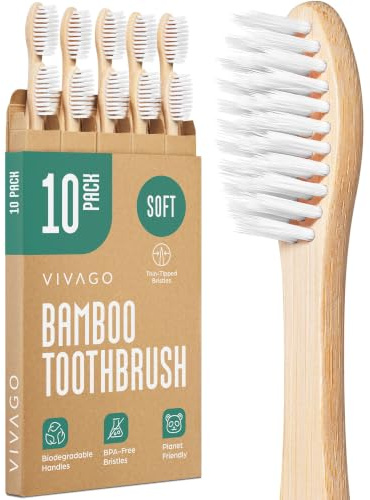 VIVAGO Bamboo Toothbrushes Soft Bristles 10 Pack - BPA Free Soft Bristles Toothbrushes for Adults, Natural Wooden Toothbrush