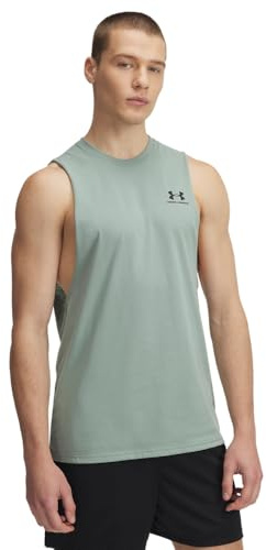 Under Armour Men's Sportstyle Left Chest Cut-Off T-Shirt, (348) Silica Green / / Black, Medium