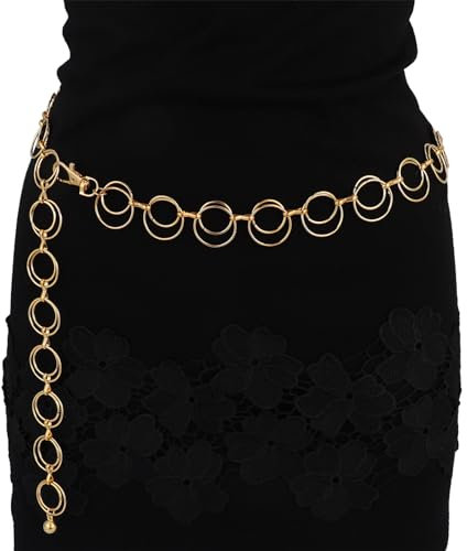 Milakoo Double Ring Link Chain Waist Belt for Women Gold Chains Boho Fashion Accessories for Dress