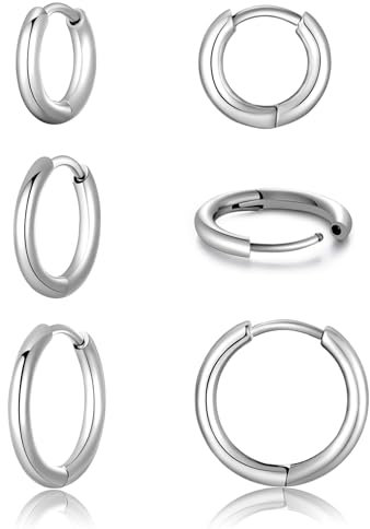 Titan Creolen Ohrringe 3er Set für Damen Herren G23 Titan Creolen Hypoallergen Klein Klappcreolen Kreolen Knorpel Helix Ohrpiercing 8/10/12mm,2mm Breite