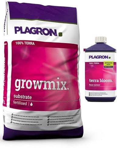 growkingz Plagron Growmix 50L Erde mit Plagron Terra Bloom 1L Flüssigdünger für Blütephase