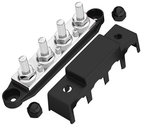 Bus Bar Power Distribution Block Battery Terminal 12V-48V DCBus Bar 1 pcs,4 x M8 Terminal Studs with Cover and Ring Terminalsfor Cars RVs Ships Yachts,black