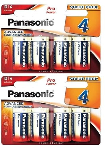 PANASONIC - Lote de 2 ampollas de 4 pilas alcalinas Pro Power Gold LR20/D - 1,5 V