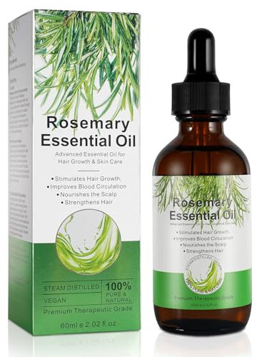 Huile De Romarin Pour Cheveux, Soins De La Peau - 100% Pure Organique Pour Les Sourcils, Cils, Nourrit Le Cuir Chevelu, Huile essentielle de romarin Stimule La Croissance Des Cheveux 60ML