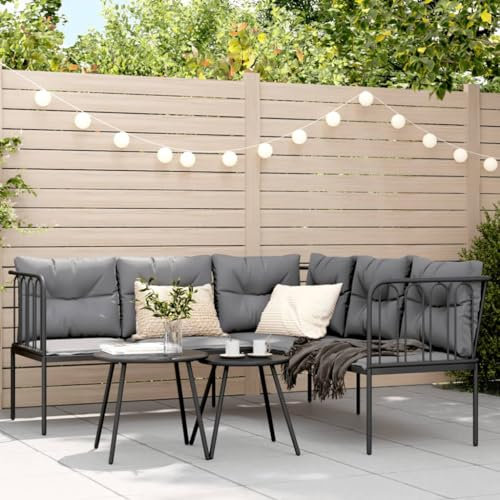 Keyroto Balkon Ecklounge Alu Ecksofa Lounge Balkon Lounge Balkonsofa Kleiner Balkon Gartensofa in L-Form Sitzecke Balkon Ecksofa Balkonmöbel Schwarz 176 x 175 x 75 cm