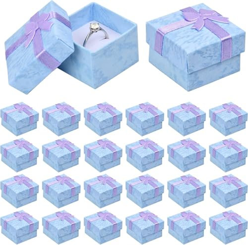 24 Pcs Geschenkschachtel, 4x4x3cm, Geschenkbox mit Deckel, Schmuckkästchen Pappe Klein, Schmuckschatulle mit Schleife, Ringbox für Anhänger, Halsketten Ringe Ohrringe Geschenkverpackung (Lila)