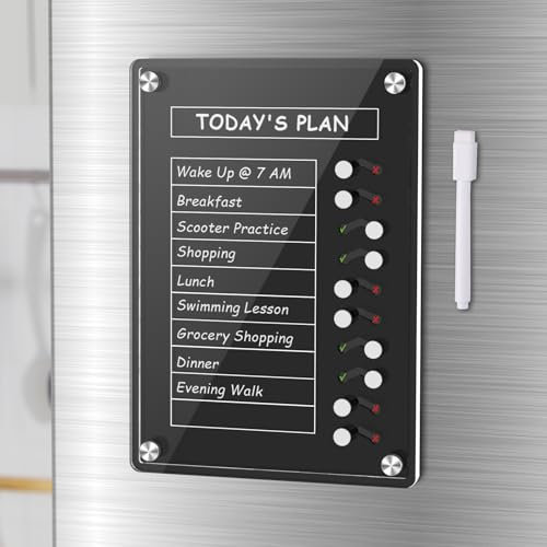 NiHome Acryl Magnetischer Wochenplaner für Kühlschrank, Abwischbar To-Do Liste, Multifunktionales Planungsboard für Menüplanung & Einkaufslisten, Magnetische Kalender und Haushaltsplaner (Schwarz)