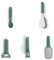 CREATE/Pack de 5 utensilios de cocina verde sage/Pelador de fruta y verdura, cuchara para helado, batidor de mano, rallador, prensa para ajos, apto para lavavajillas, hojas de acero inoxidable