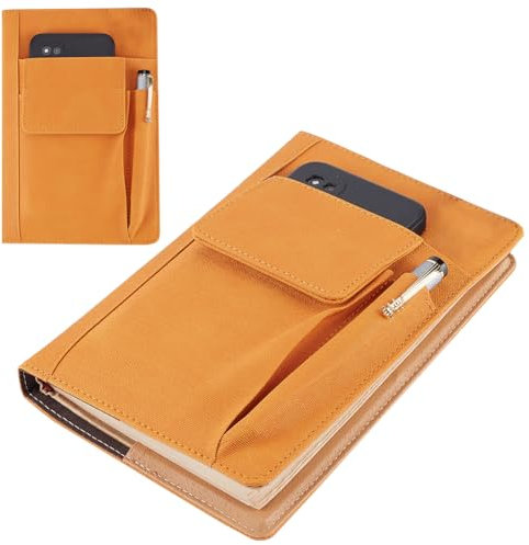 CRASPIRE Orange Buchdeckel PU Leder wasserdichte Buchhülle wiederverwendbare Buchschutz für Taschenbücher Notebook Wraps mit Stifttaschen für Buchliebhaber Klassenkameraden Geschenke 6.1×8.54 Zoll