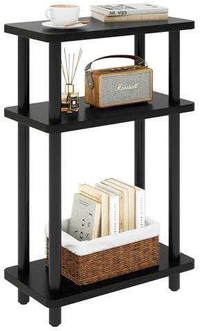 IBUYKE Narrow Side Table, 3-Tier End Table with Storage Shelf Black, Slim Small Table, 40x18x62.5cm,Thin Bedside Table for Living Room Bedroom Office, No-Tool Assembly,Black WST009B