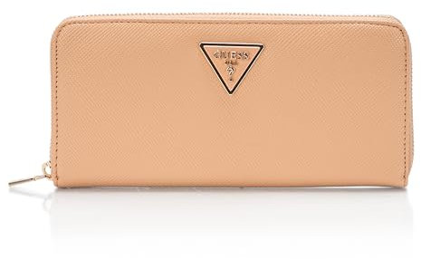 GUESS Damen Laurel Large Zip Around Wallet Große Geldbörse mit Reißverschluss, Clutch, Beige