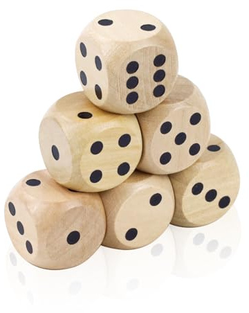 25mm Holzwürfel, 6 Stück Große Holz Würfelset, D6 Holz Spielwürfel Set