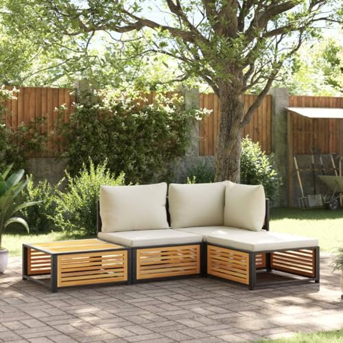IKAYAA Gartenmöbel Set Holz Gartenlounge Holz Gartenlounge Outdoor Sitzgruppe Garten Holz Balkonmöbel Holz terrassenmöbel Set Holz Gartengarnitur Massivholz Akazie-Creme-4-tlg