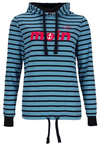 modAS Damen Kapuzenshirt mit Moin-Print und Streifen - Gestreiftes Shirt mit Kapuze