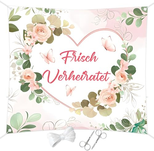 Joyesplay Hochzeitsherz zum Ausschneiden Grün Rot 200x180cm,Hochzeitsdeko mit 2 Scheren Hochzeitsspiel für Das Brautpaar Geschenk zur Hochzeit (Grün Rosa)