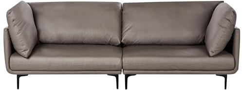 Beliani Gepolstertes 3-Sitzer Sofa Veganes Leder Metallbeine Braun Revsnes