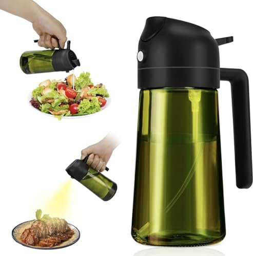 2 in 1 Oil Sprayer Oil Bottle for Cooking Oil, Wine & Lemon Juice for Cooking, Grilling, Kitchen, Hot Air Fryer, Baking, Salad Spraying and Pouring, UV Protection Spray Bottle, Glass Oil Bottle, Oil