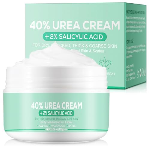 40% Urea Creme, Urea Fuß- & Handcreme 3.52 oz für rissige Fersen und trockene Haut, mit Aloe Vera, Teebaum- und Jojobaöl für Tiefenbefeuchtung, Hornhautentfernung und Erweichung