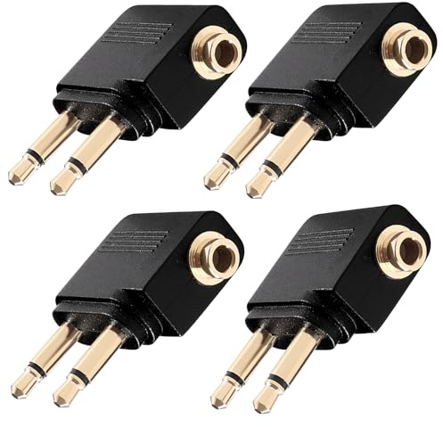 KUOQIY 4 Stücke 3.5mm Reinkupfe Flugzeug Adapter, Airline Airplane Flight Adapter für Kopfhörer, Flugzeugadapter für Kopfhörer/Ohrhörer, Vergoldet