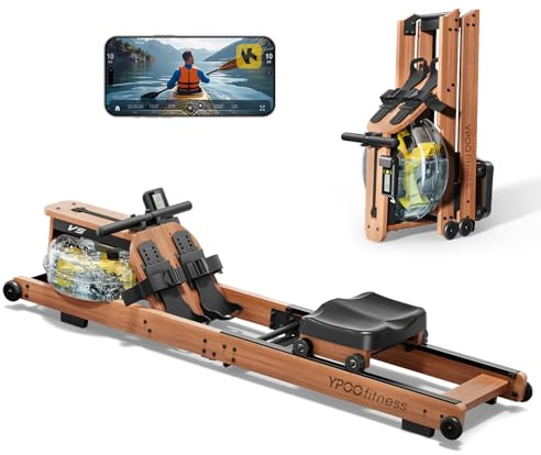 YPOO Rudergeräte, Magnetische Rudergeräte für Home Gym, 16 Stufen Widerstand Rudergerät Faltbar Leise mit Dual Slide Rail, 158.8 kg Klappbares Rudergerät mit LCD-Display Sitzkissen & App