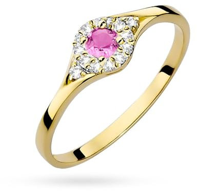MARKO Eleganter Damen Goldring 375 Echtgold – Ring mit Stein in 5 Farben – Zirkonia Herz Halo Design – Verlobungsring Schmuck Geschenk für Frauen – Courting Faith Hope Love (Rosa, 58 (18.5))