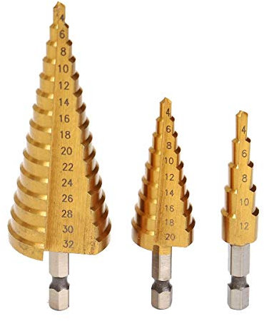 Juego de 3 brocas escalonadas cónicas con vástago hexagonal