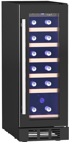 HOMCOM Wine Fridge, 19 Bottle, 56L, Built-in and Freestanding, 29.5cm Slimline, Under Counter Compressor Wine Cooler Fridge with Glass Door, LED Light, Touch Screen, Temperature Control