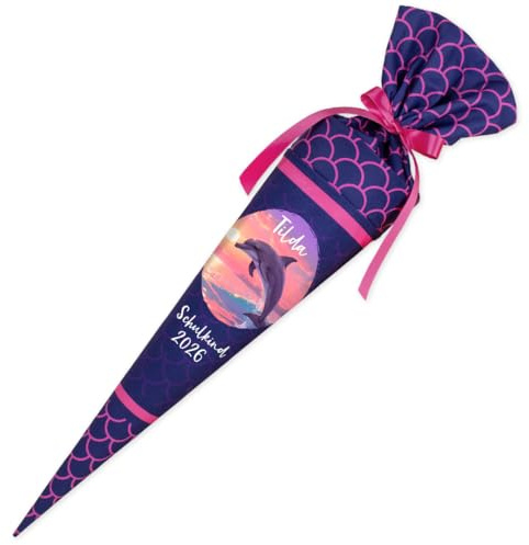 Dein Lieblingsteil Deine Schultüte aus Stoff Kuschel Velvet Wunschmotiv individualisierbar mit Wunschname personalisierbar 70 cm 85 cm – Mädchen (70 cm ohne Kissen, Modell 1: Delfin)