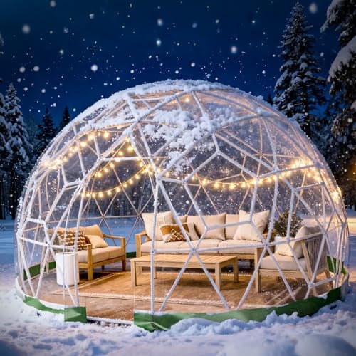 Yorkgargen 2.9 x 1.8m serra da giardino Igloo, cupola da giardino, in TPU, per 2-4 per, tenda a bolle da giardino con 2 catene luminose, tenda a cupola trasparente per cortile, feste, Natale