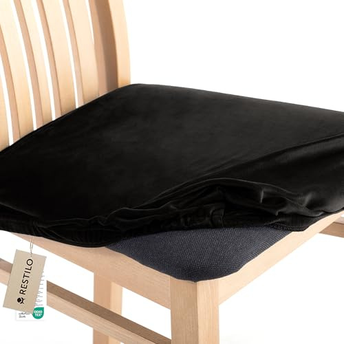 RESTILO Stuhlbezug Sitzfläche für Stühle, Geschlossen Hinten, Abnehmbares Waschbares Sitzkissen Husse Esszimmerstuhl, Stretch Sitzschutzbezug für Zuhause Esszimmer Restaurant Hotel, Sento Schwarz