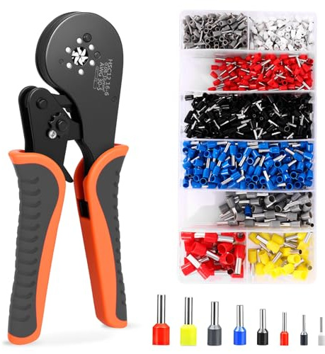 Wowlela Crimpzange 0.08-16mm² Set, Aderendhülsenzange Selbsteinstellend mit 1200 stück Aderendhülsen, Elektriker-Profi-Crimpzange Set für Isolierte Unisolierte Crimpverbinder,Ergonomischer Griff