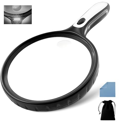 Zeeorymn Magnifying Glass Large Diameter 145mm Magnifying Glass with Light- for Seniors Reading, Coin & Jewellery Inspection, Anti-Shake Close Work