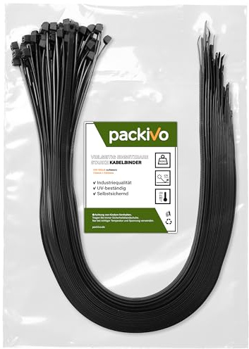 PACKIVO Kabelbinder Schwarz 30 Stück 700 mm x 12 mm extra breit Nylon UV-beständig selbstsichernd 80 kg Zugfestigkeit für Kabelmanagement Garten Werkstatt Industrie