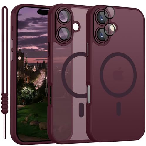 YUANDMI Cover Magnetica per iPhone 16 Plus Compatibile con MagSafe, Custodia per iPhone 16 Plus Traslucida Opaca Case Ultra-Sottile Anti-Scivolo Resistente ai Graffi, Prugna