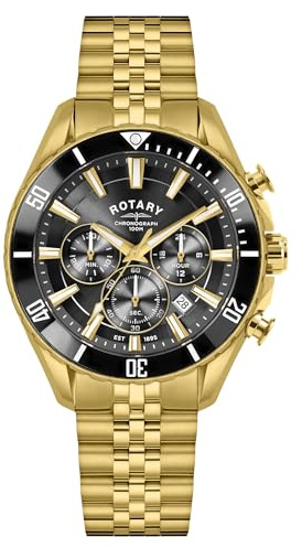 Rotary Apex 100 Herren-Chronograph, 100 m wasserdicht, vergoldetes Edelstahl-Armband