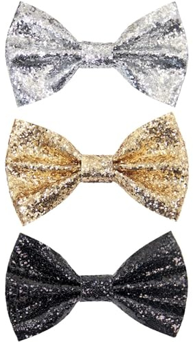 3 Stück Fliege Herren mit Pailletten Glitzer Fliegen Verstellbare Länge Herrenfliege Bunte Bow Tie Paillettenfliege für Männer für Silvesterpartys Karneval Hochzeiten Mottoparty（Gold Schwarz Silber）
