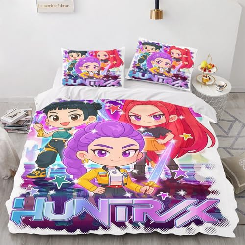 Fadaing KPop-Dämonenjäger HUNTR/X Musik Idole virtuelle Charaktere Halloween Bettwäsche Mit Kissenbezug,100% Mikrofaser, 3D-Digitaldruck Bettbezug Allgemein Für Kinder Und Erwachsene(3,135x200cm)