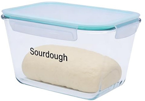 Sauerteig Starter Glas aus Borosilikatglas 2L, Gärglas Sauerteig mit Ventil | Sauerteig Glas Rechteckiger mit Deckel und Dichtungsring, spülmaschinengeeignet und ideal zum Ansetzen sowie Reifen von Teig