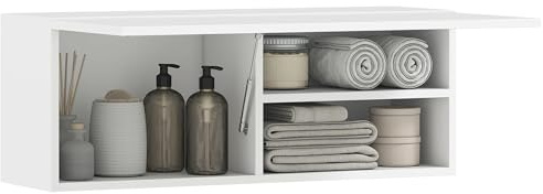 HOMCOM Badezimmerschrank mit Klapptür Gasdruckfeder 80 x 25 x 30 cm Weiß
