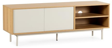 HOMN LIVING Mobile Tv Cuzco 2 ante, effetto rovere/grigio, 140 cm (larghezza) x 40 cm (profondità) x 50 cm (altezza)