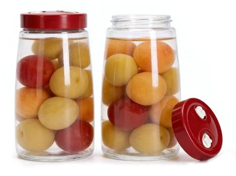 Gzsekken Fermenting Jars 2 Pack 2L Pickling Kimchi Container, 1 Way Air Release Vent for Pickling, Kefir, Sauerkraut,Kefir, Sauerkraut,Overnight Oats